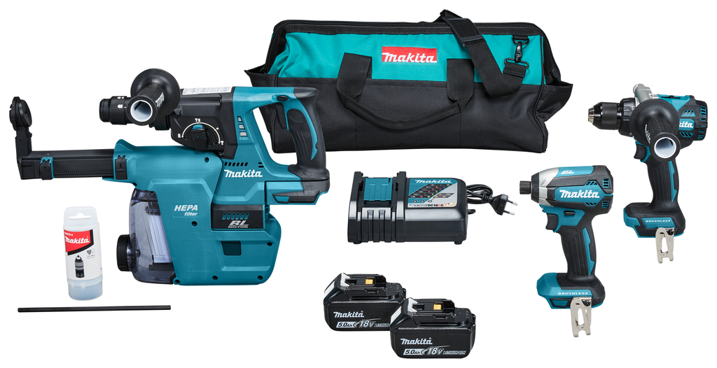 Makita DLX3154TX1 | Combiset | 18 V | allround tot zwaar boor-en schroefwerk | Set | DDF486, DTD153, DHR243 | Snellader | in Tas