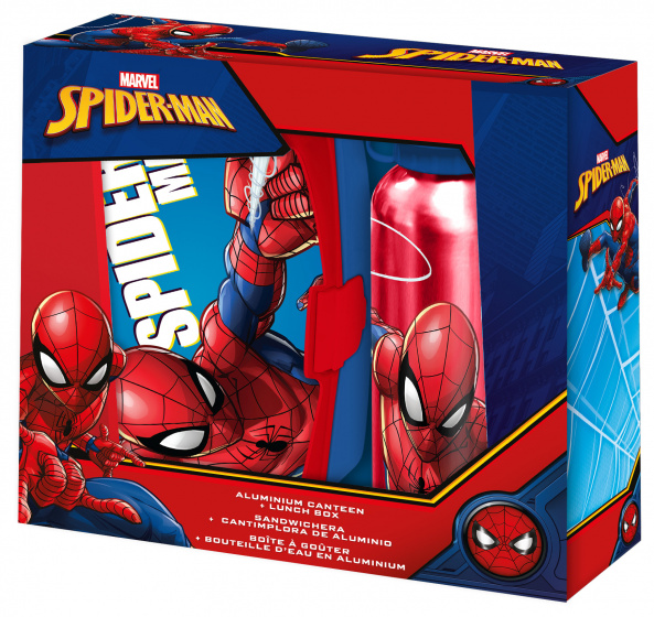 Marvel lunchset Spider Man aluminium blauw/ 2 delig - Rood