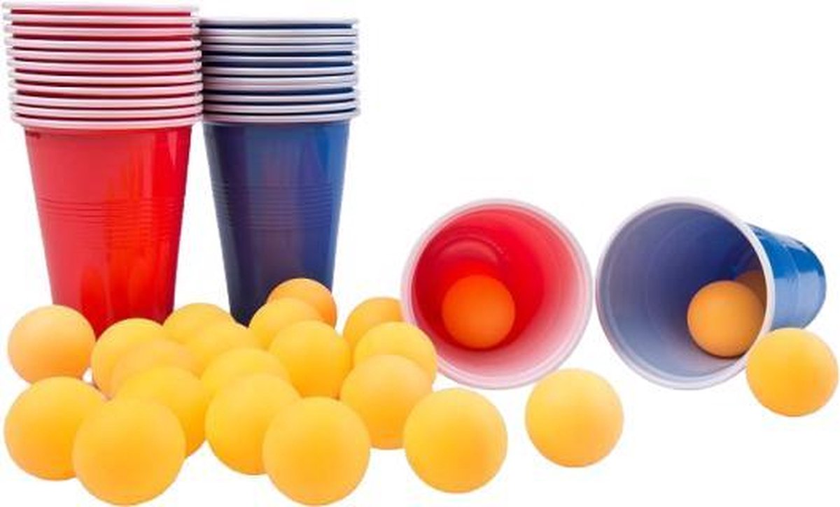 TOM beer pong kunststof bekers en ballen 48 delig