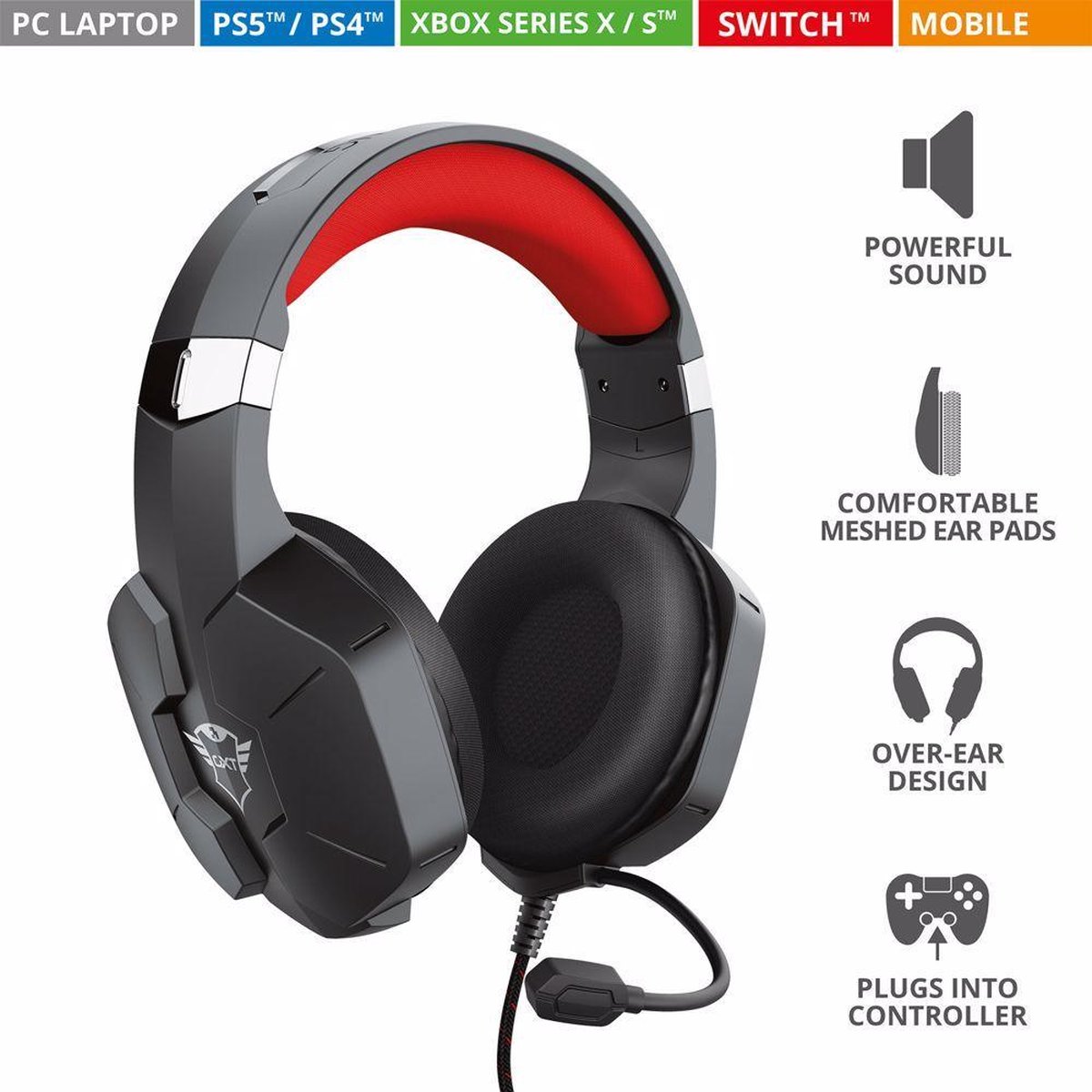 Trust GXT 323 Carus Bedrade Gaming Headset - Zwart