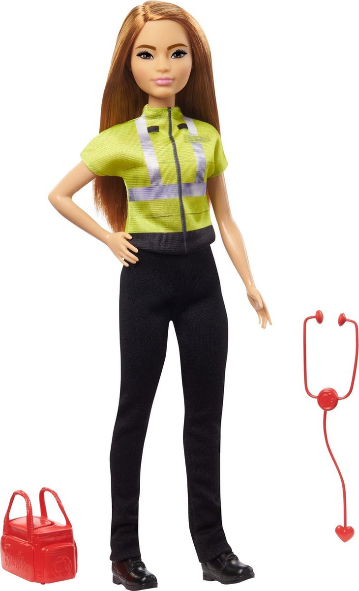 Barbie tienerpop Paramedic junior 30 cm/zwart 7 delig - Geel