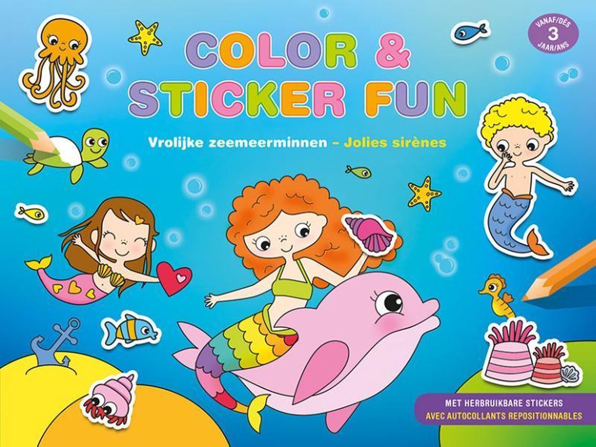 kleur en stickerboek Fun junior 28 x 21 cm - Blauw