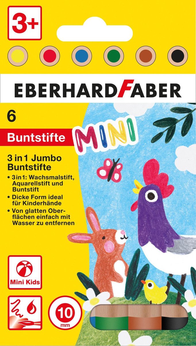 Eberhard Faber kleurpotloden MiniMaxi 3 in 1 1 cm hout 6 stuks