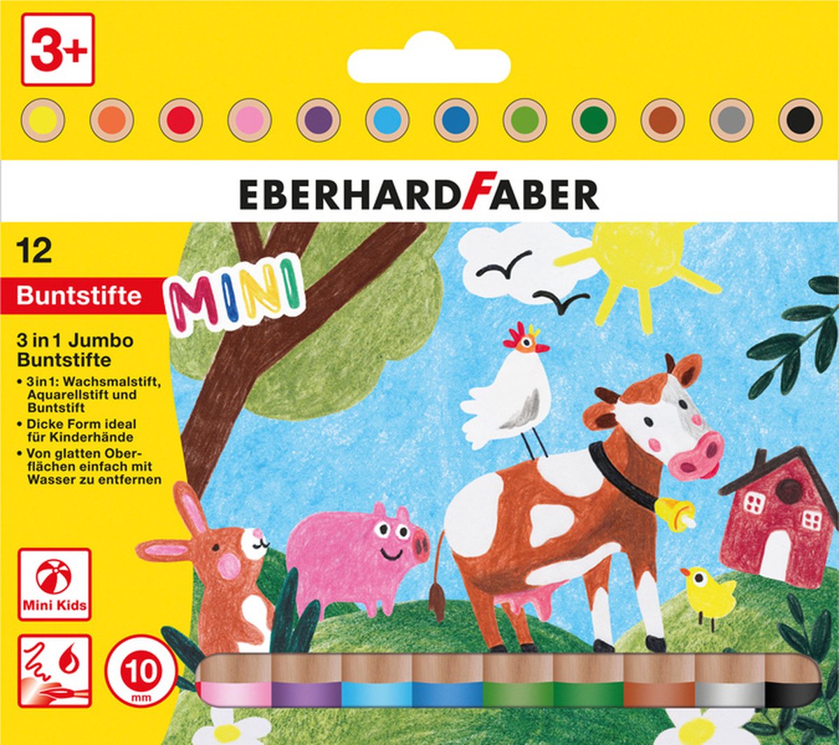 Eberhard Faber kleurpotloden MiniMaxi 3 in 1 1 cm hout 12 stuks