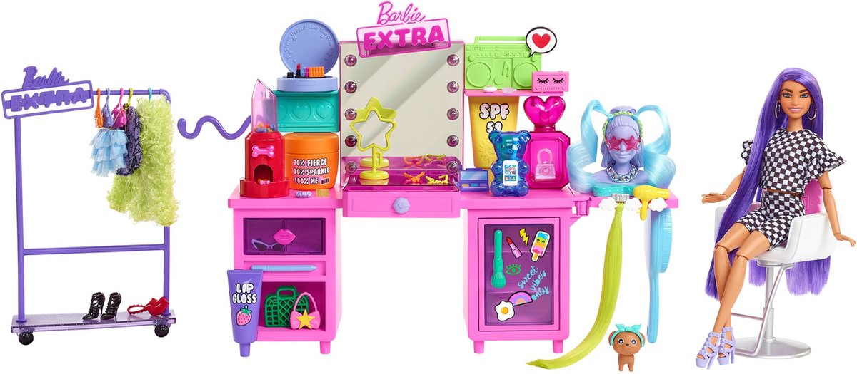 Barbie speelset Extra junior 30 cm roze/paars 55 delig