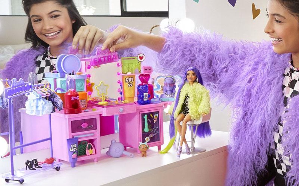 Barbie speelset Extra junior 30 cm roze/paars 55 delig