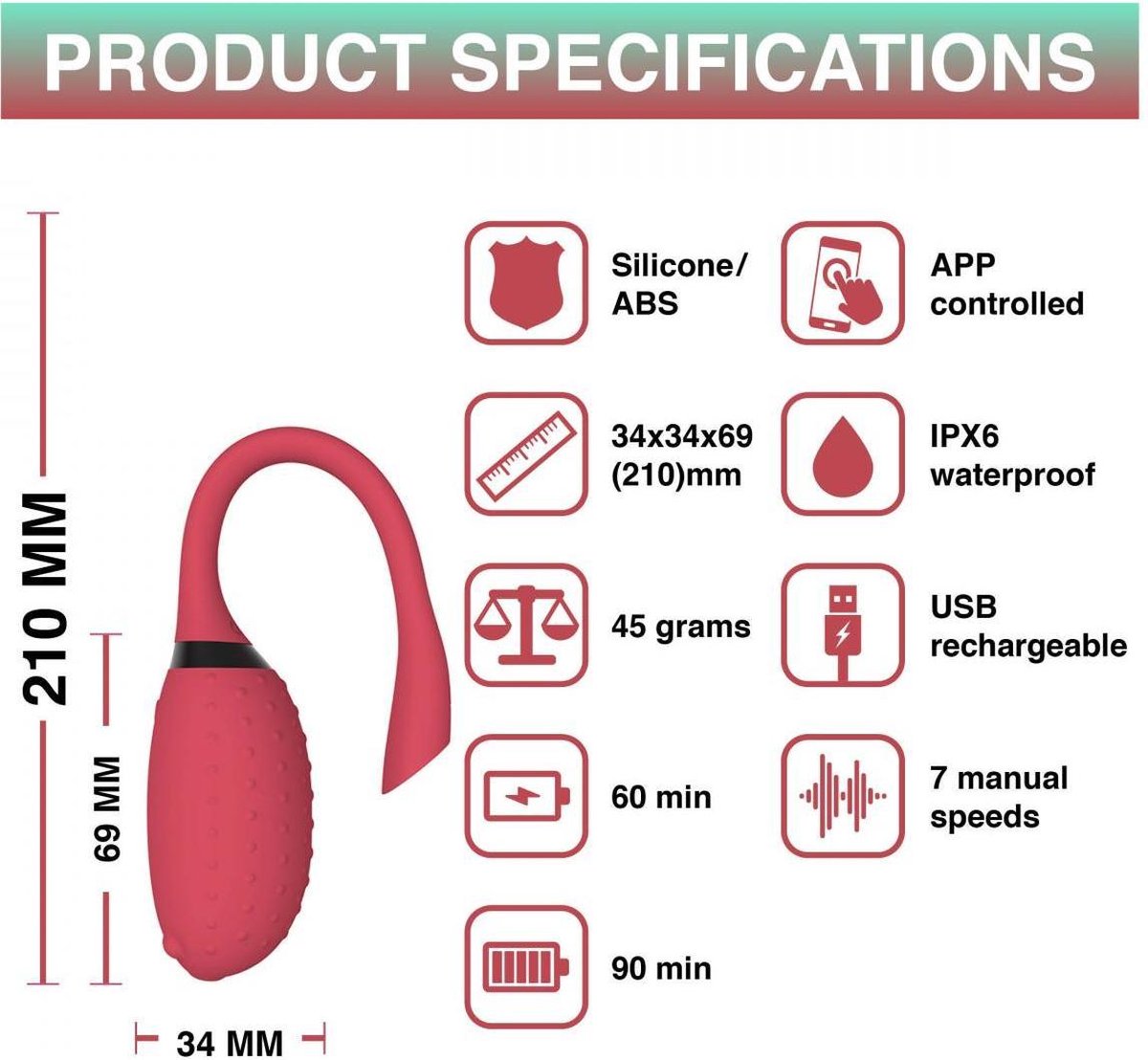 Magic Motion Bullet Vibrator Fugu - App controlled pink - Rood