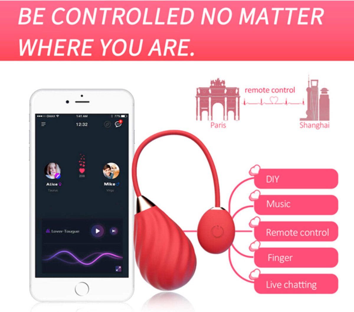 Magic Motion Love Egg Magic Sundae - App controlled - Rood