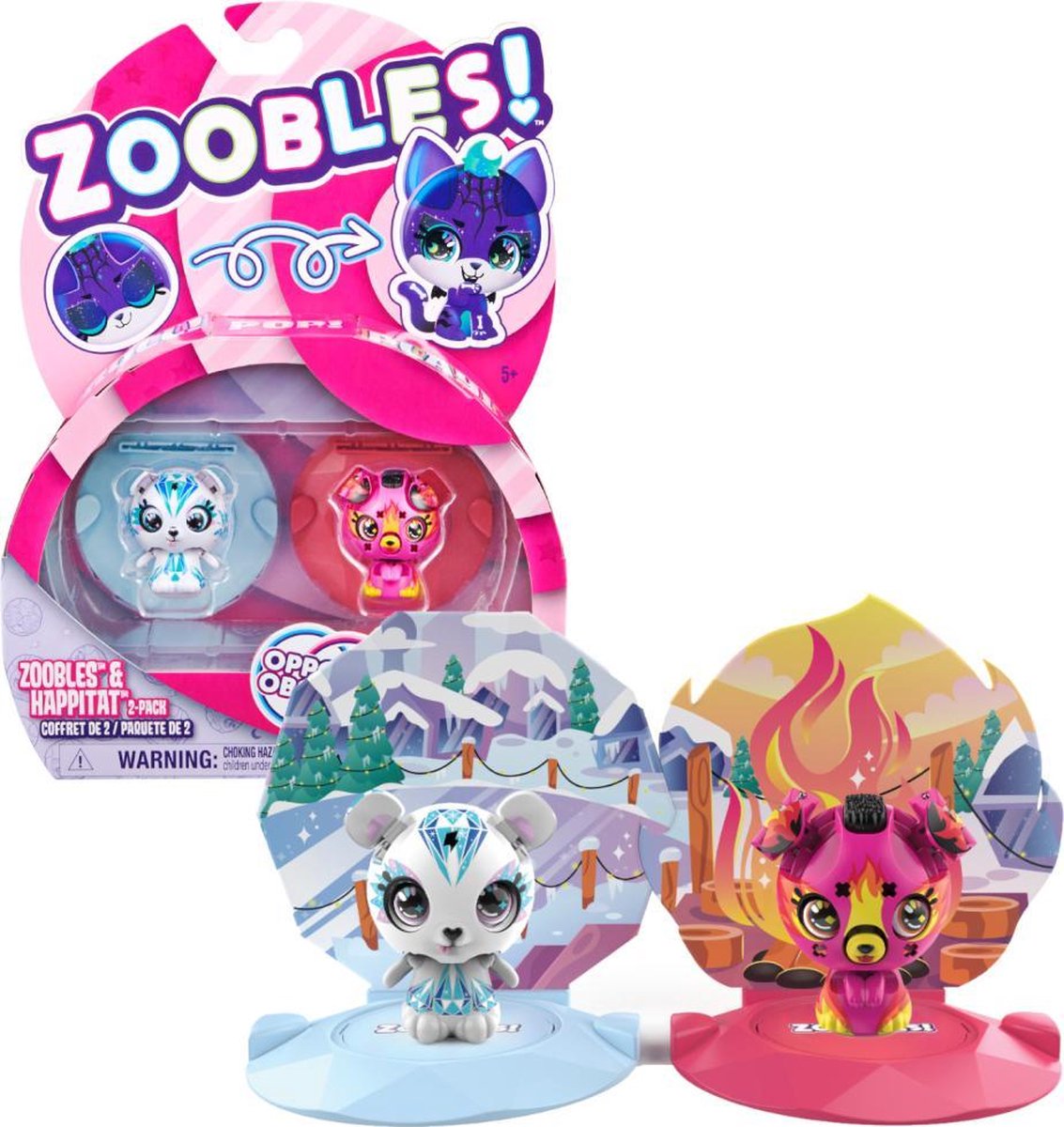 Zoobles speelset Bear and Pup junior roze/wit 6 delig