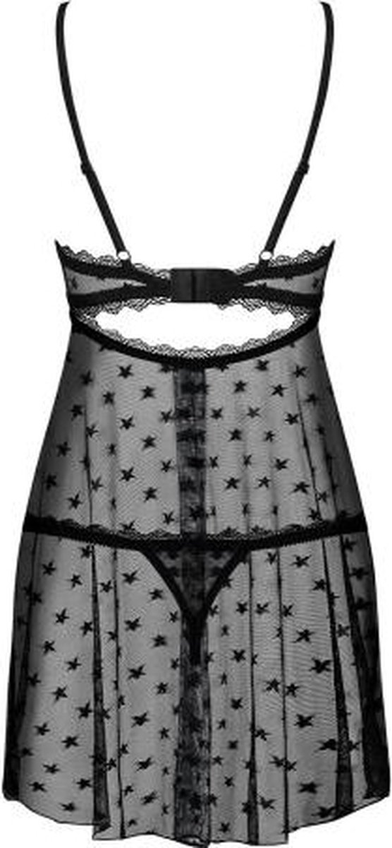 Obsessive Astralya transparante Babydoll Met String - Sterrenprint - Zwart