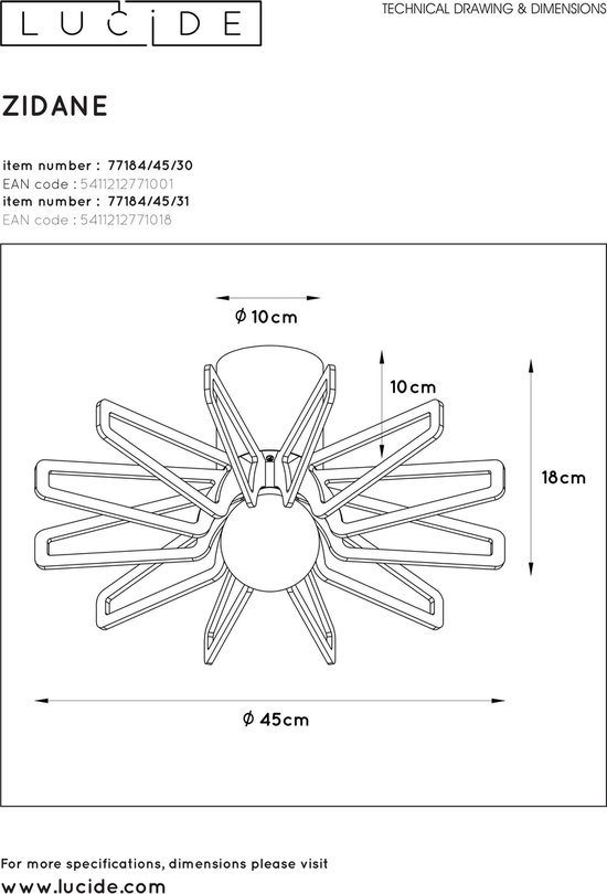 Lucide Zidane Plafonnière - Zwart
