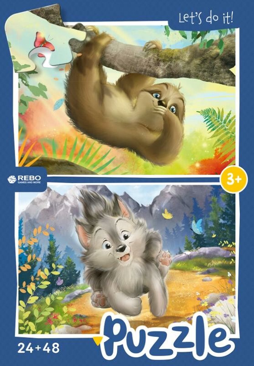 Rebo Productions Rebo legpuzzel 24 + 48 stukjes - Little Wolf and sloth