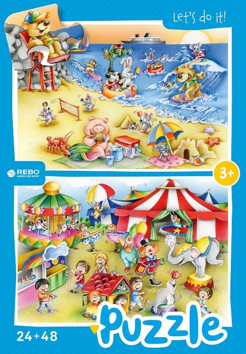 Rebo Productions Rebo legpuzzel 24 + 48 stukjes - Beach and Circus