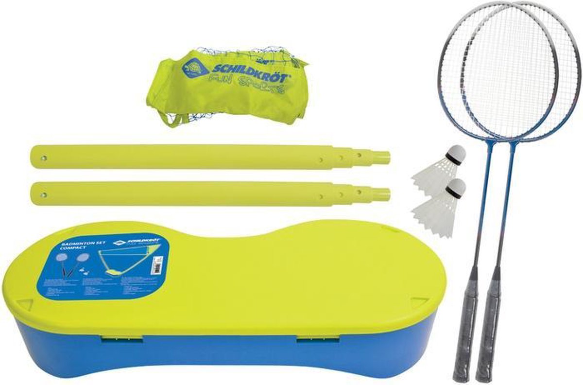 Schildkröt badmintonset 5 delig/geel - Blauw