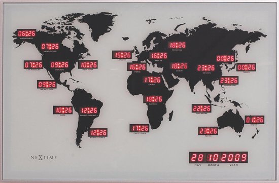 Nextime World Time Digit Wandklok - Zwart