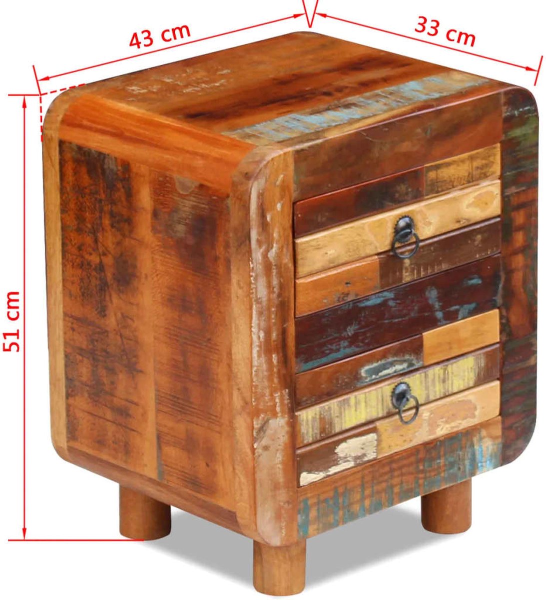 Vidaxl Nachtkastje 43x33x51 Cm Massief Gerecycled Hout - Bruin