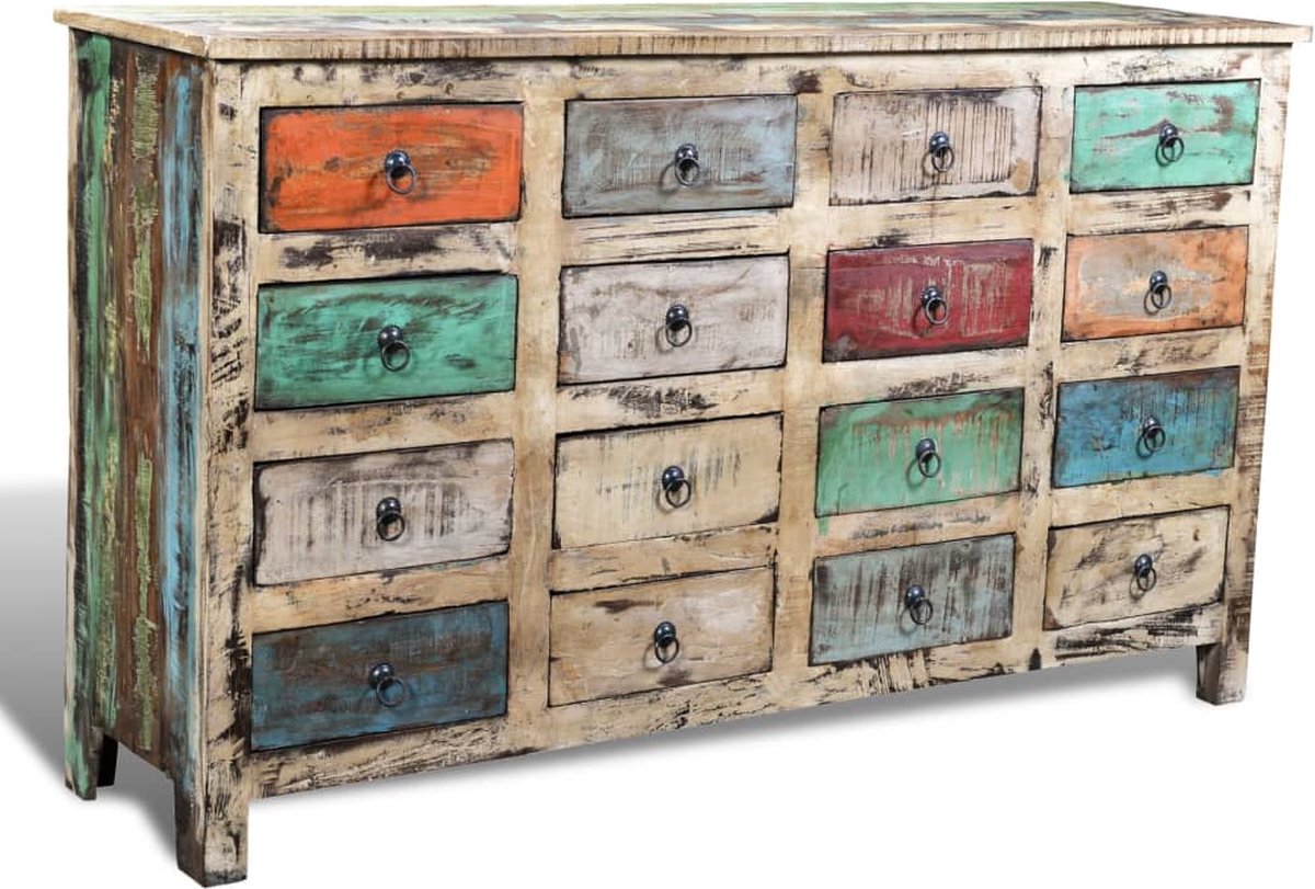 Vidaxl Kast Met 16 Lades Stijl Gerecycled Hout Meerkleurig - Bruin