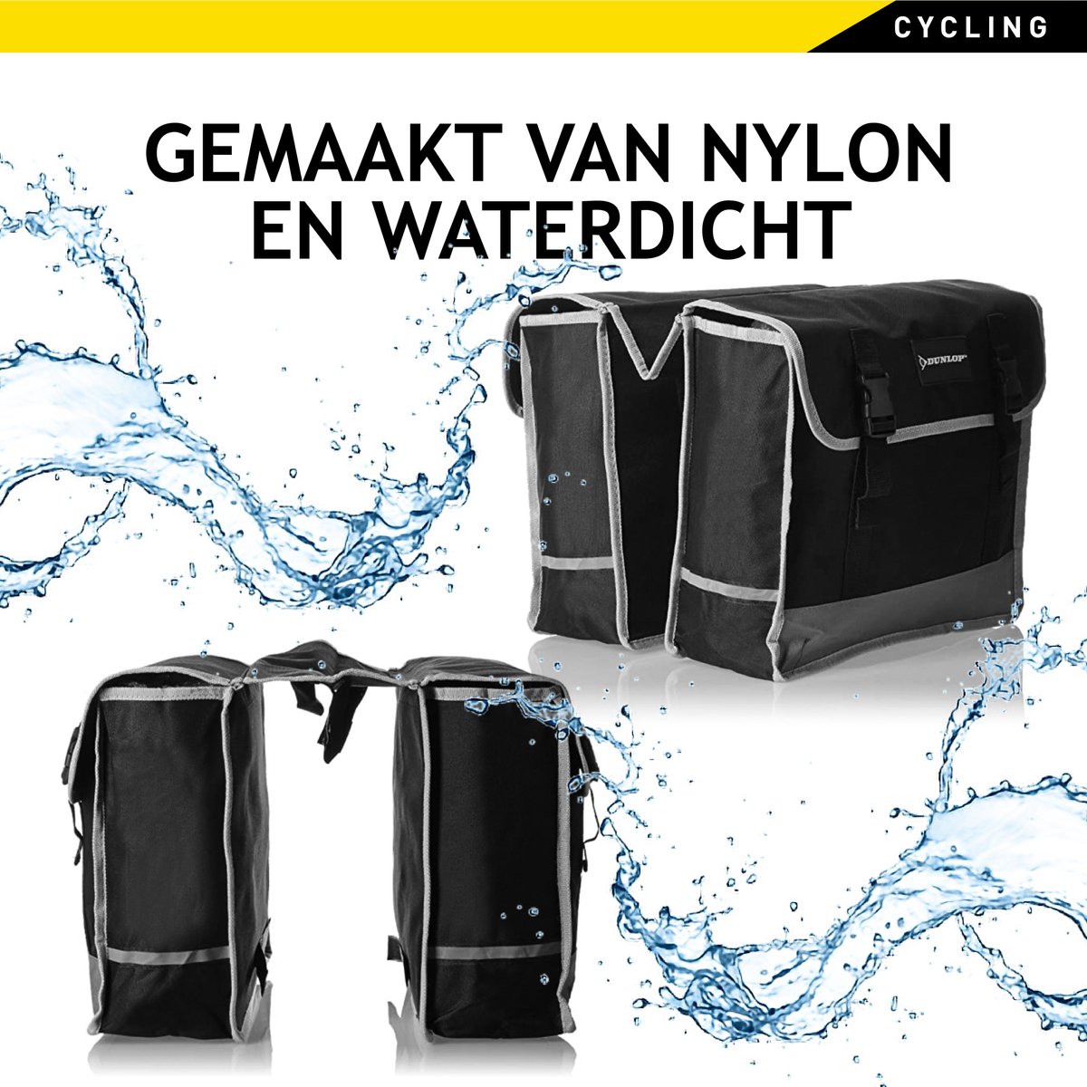 Dunlop Dubbele Fietstas - 40 X 36 X 12 Cm - Waterdicht - Zwart