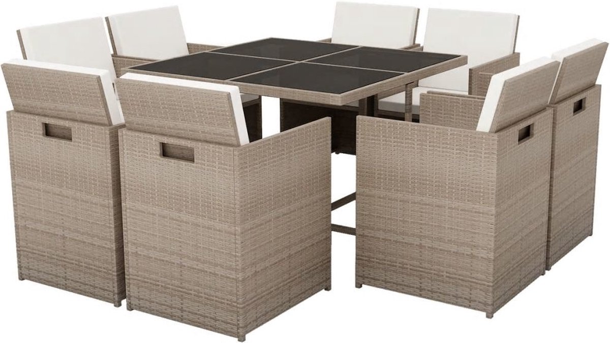 Vidaxl 9-delige Tuinset Met Kussens Poly Rattan - Beige
