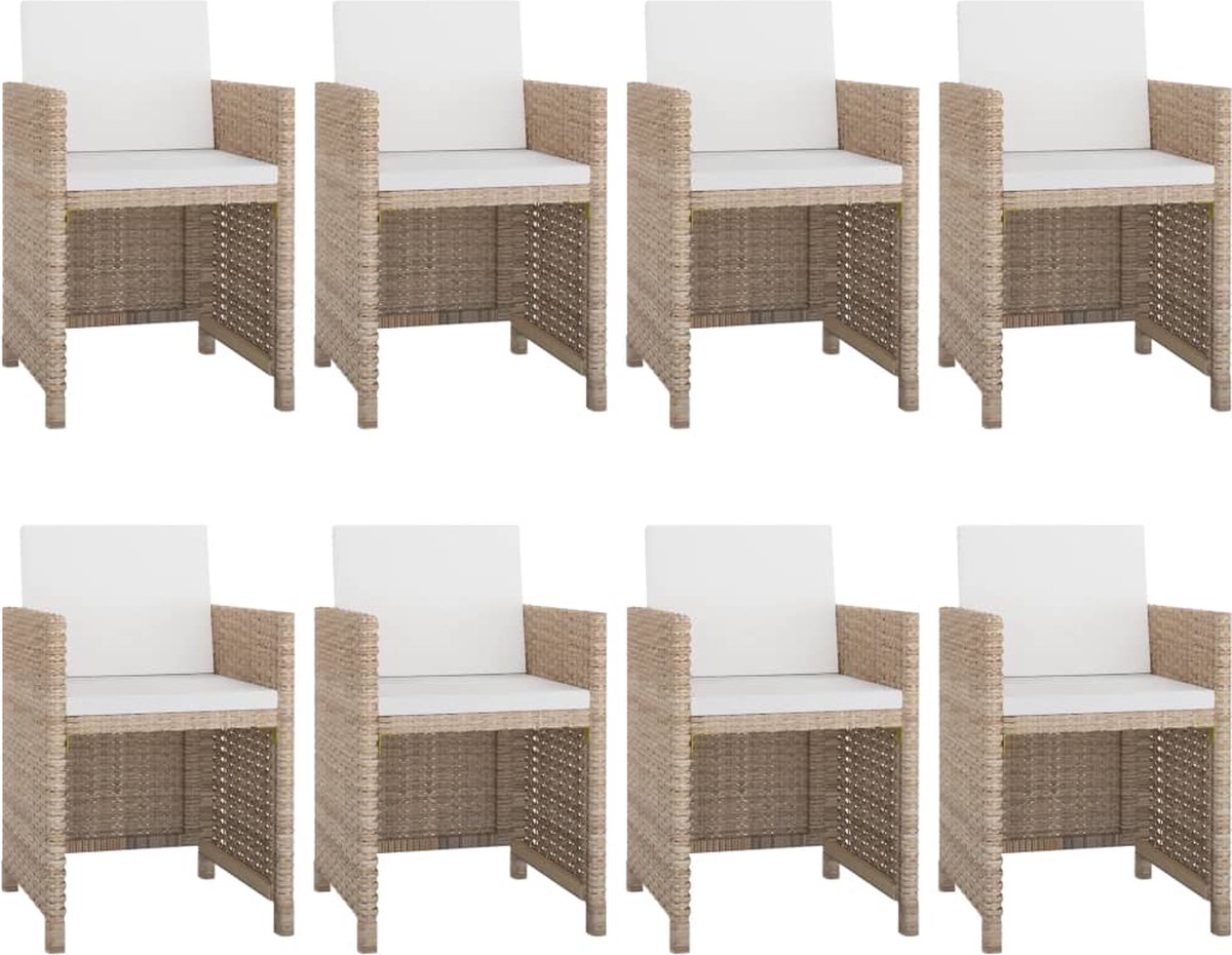 Vidaxl 9-delige Tuinset Met Kussens Poly Rattan - Beige
