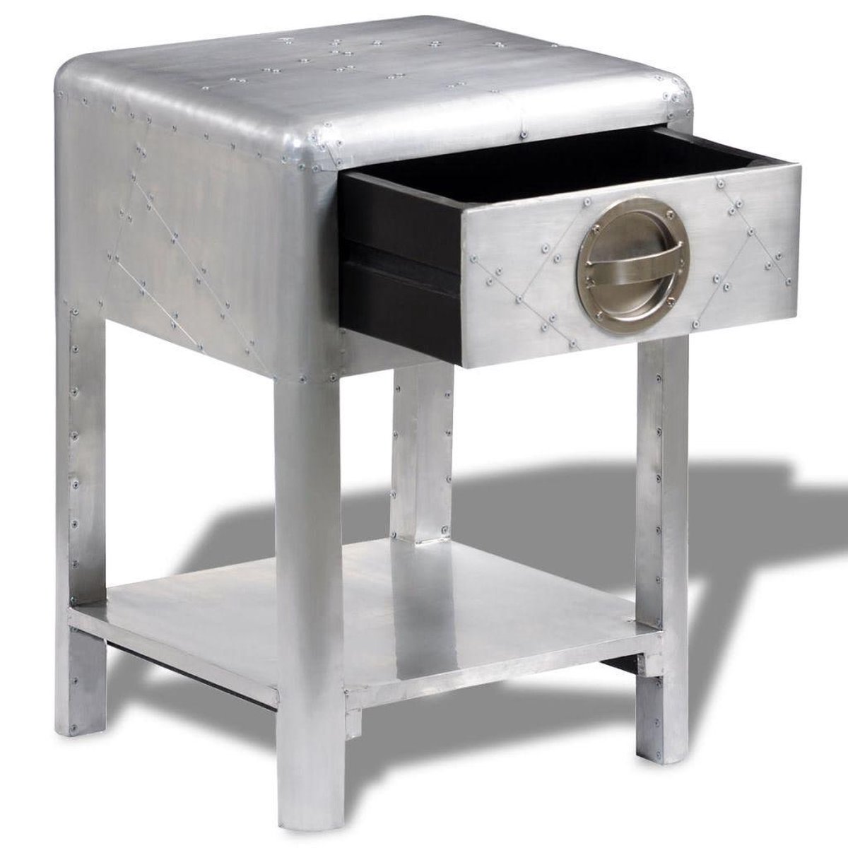 Vidaxl Bijzettafel Met 1 Lade Vintage Luchtvaartlook - Silver