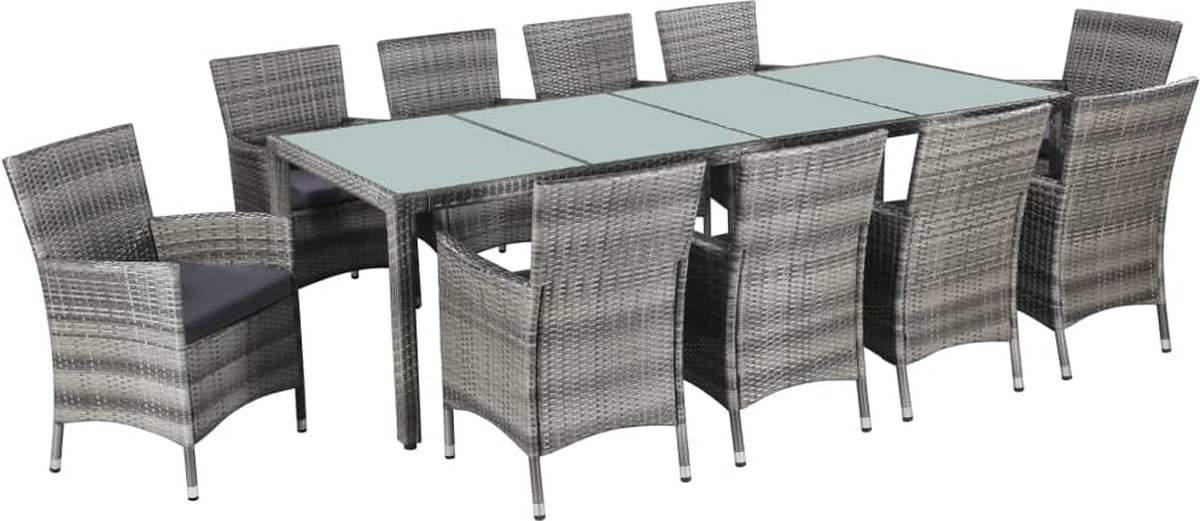 Vidaxl 11-delige Tuinset Met Kussens Poly Rattan - Grijs