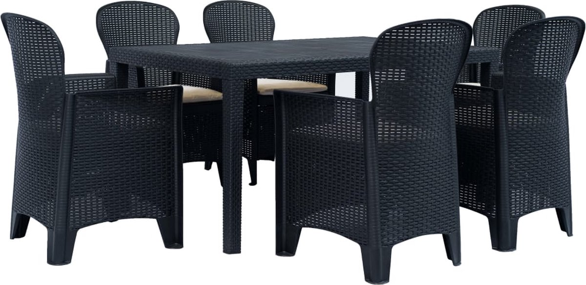 Vidaxl 7-delige Tuinset Rattan-look Kunststof Antraciet - Gris