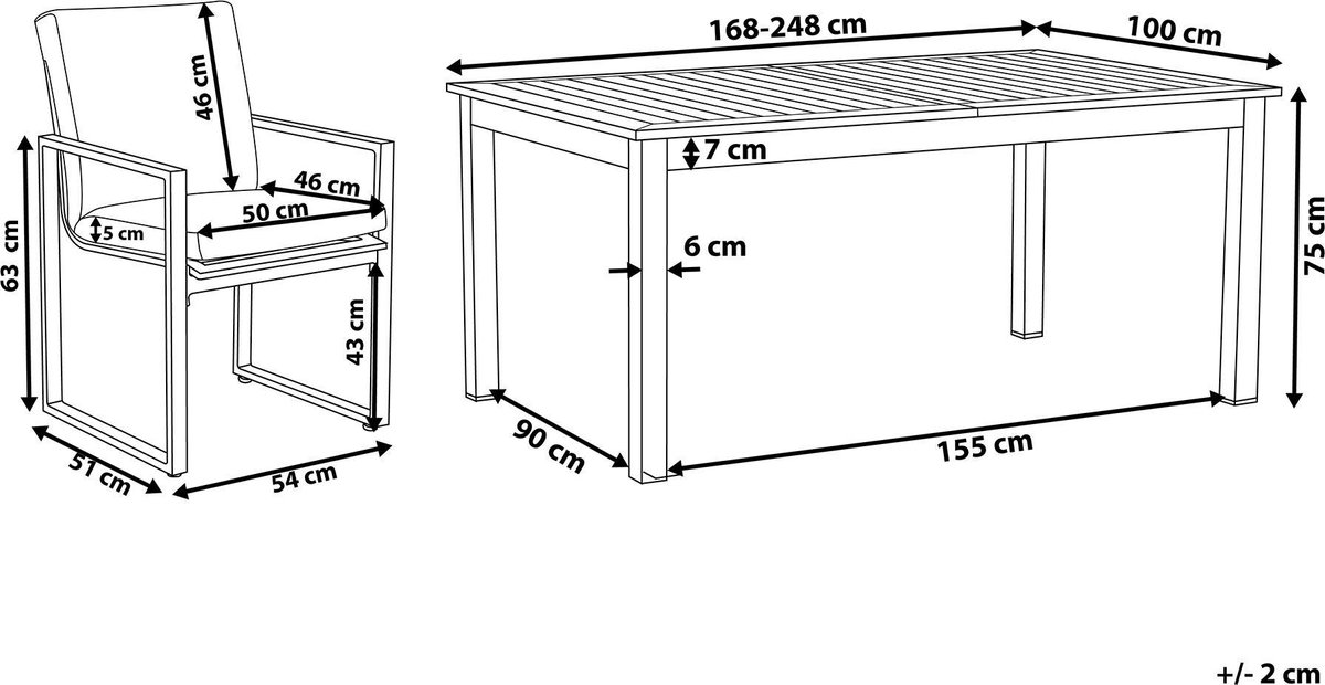 Beliani Pancole Tuinset Aluminium 100 X 248 Cm - Grijs