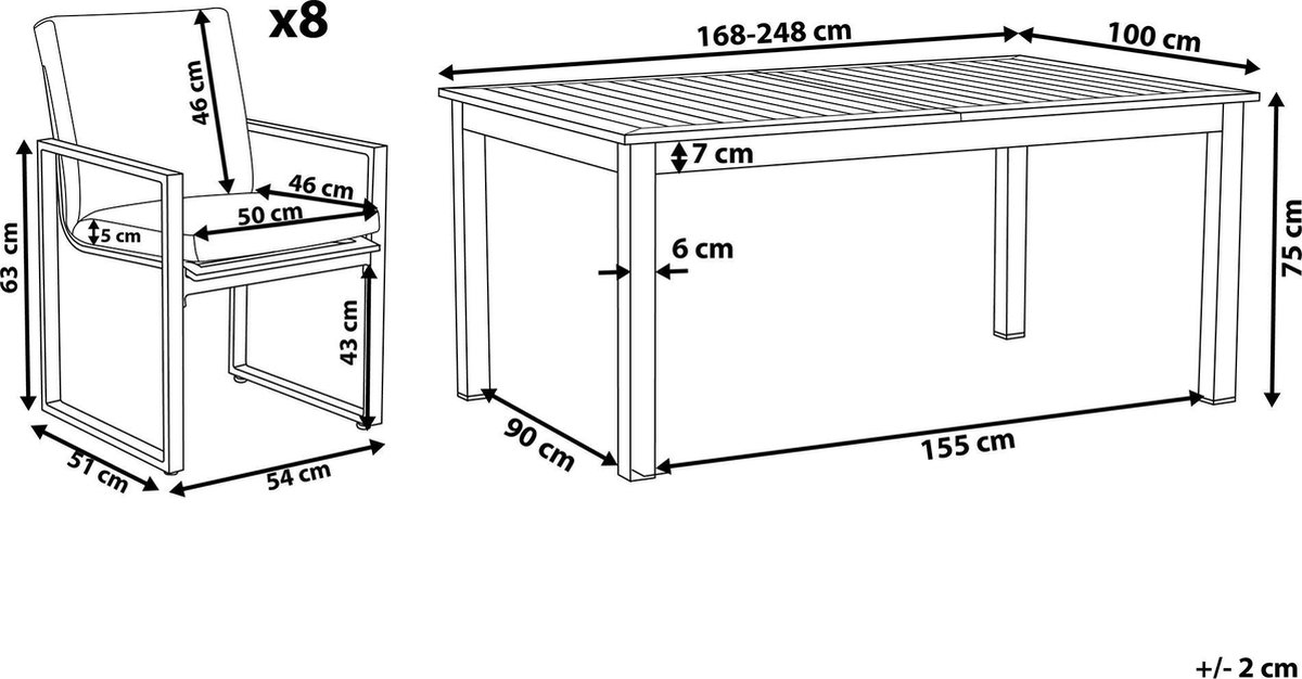 Beliani Pancole Tuinset Aluminium 100 X 248 Cm - Grijs