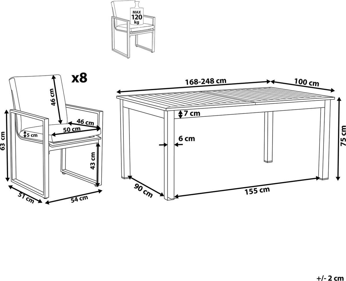 Beliani Pancole Tuinset Aluminium 100 X 248 Cm - Grijs