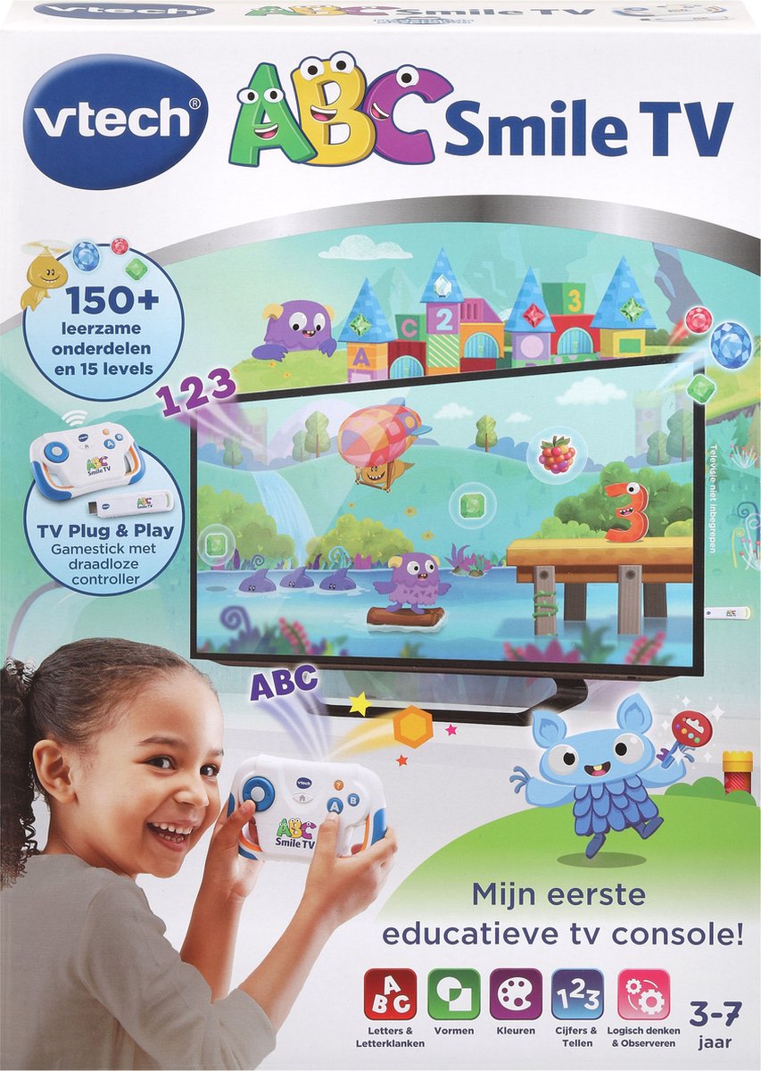 Vtech leerspel ABC Smile TV junior 14,5 cm wit/blauw 2 delig