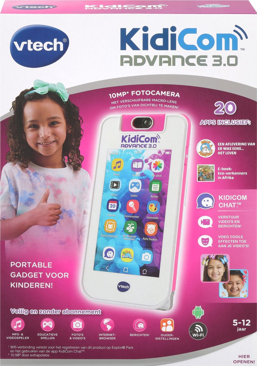 Vtech kindertelefoon KidiCom Advance 3.0 junior 17 cm - Roze