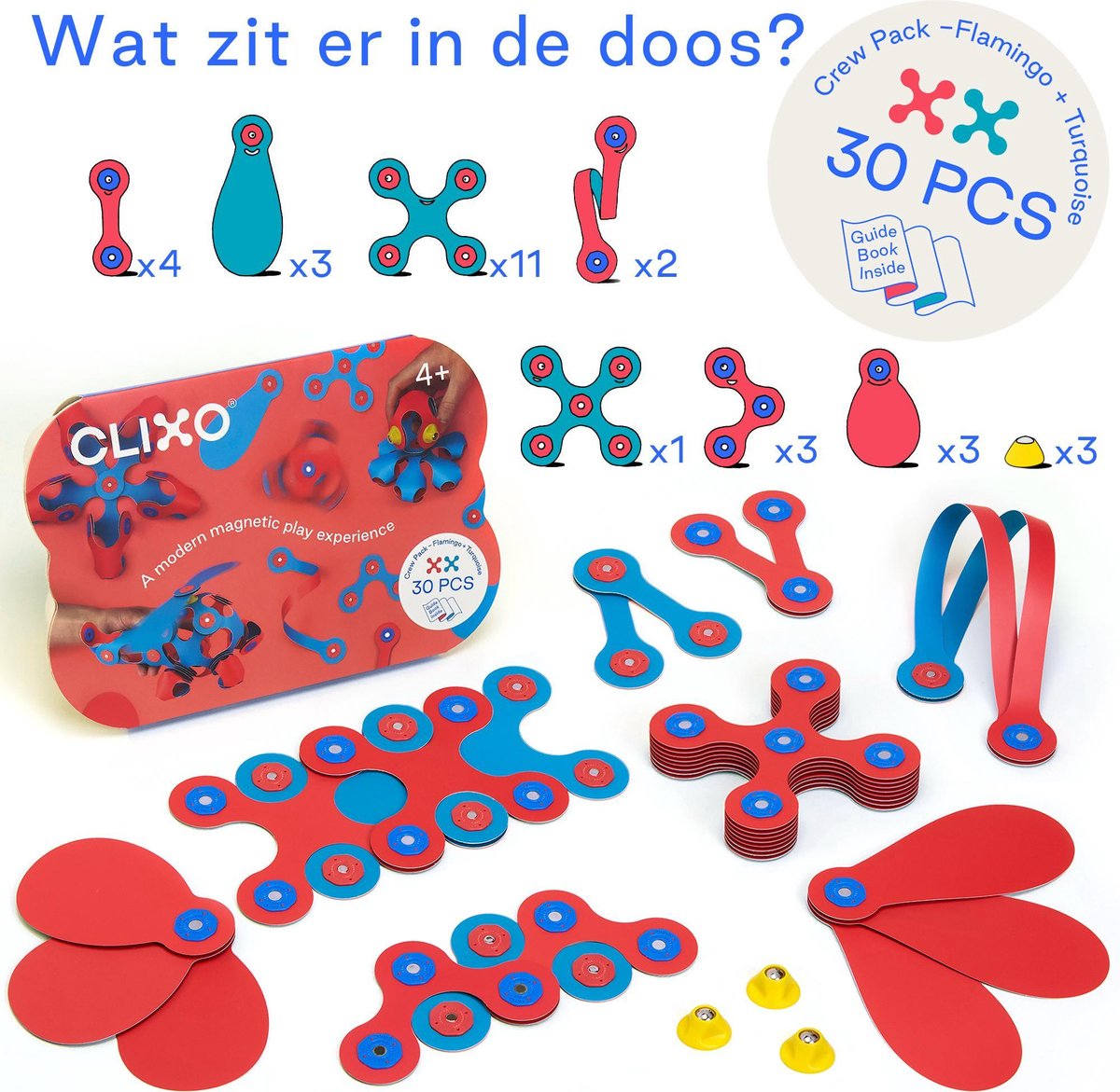 Clixo klikspeelgoed Crew junior 22 cm rood/turquoise 31 delig
