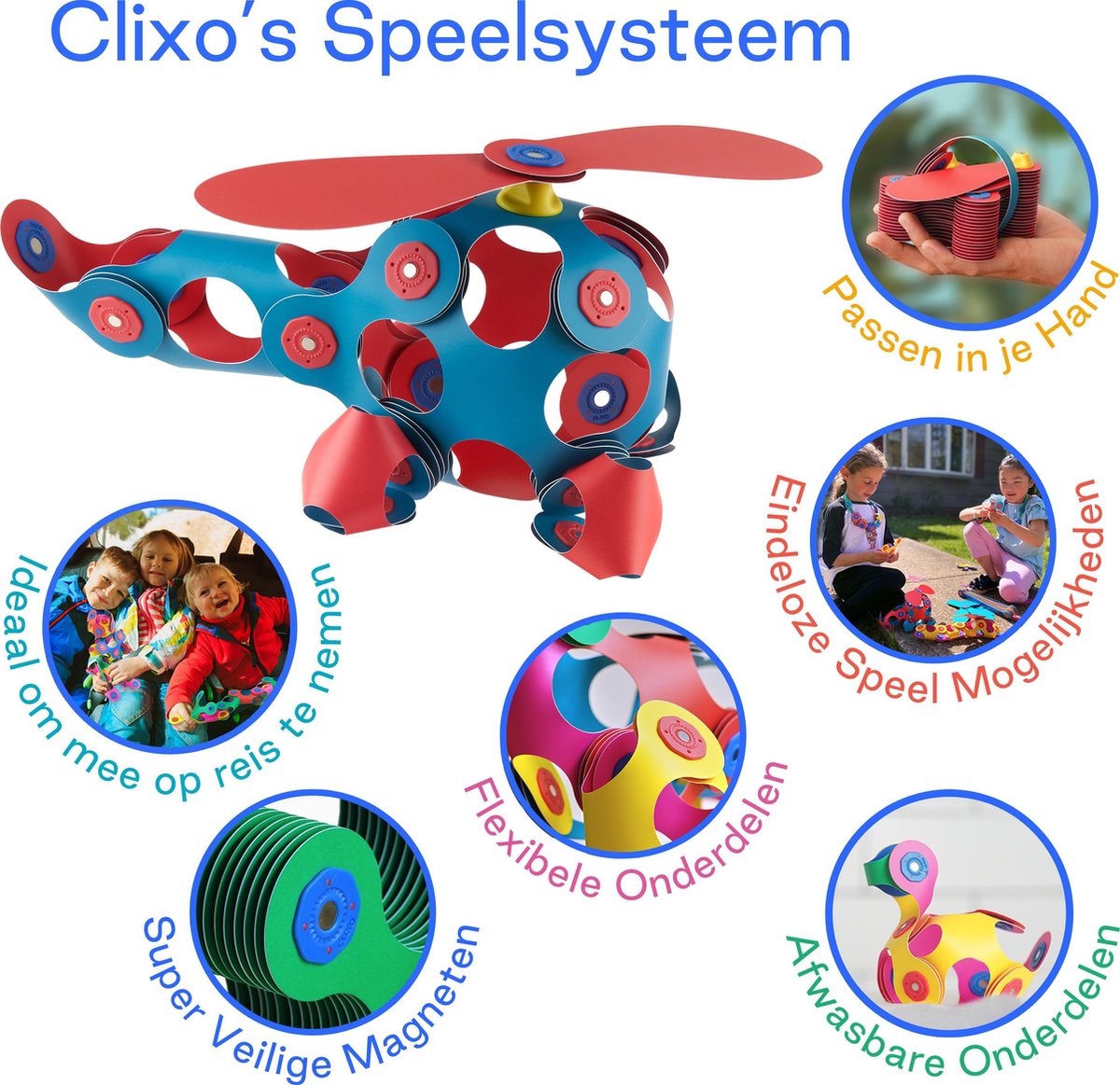 Clixo klikspeelgoed Crew junior 22 cm rood/turquoise 31 delig