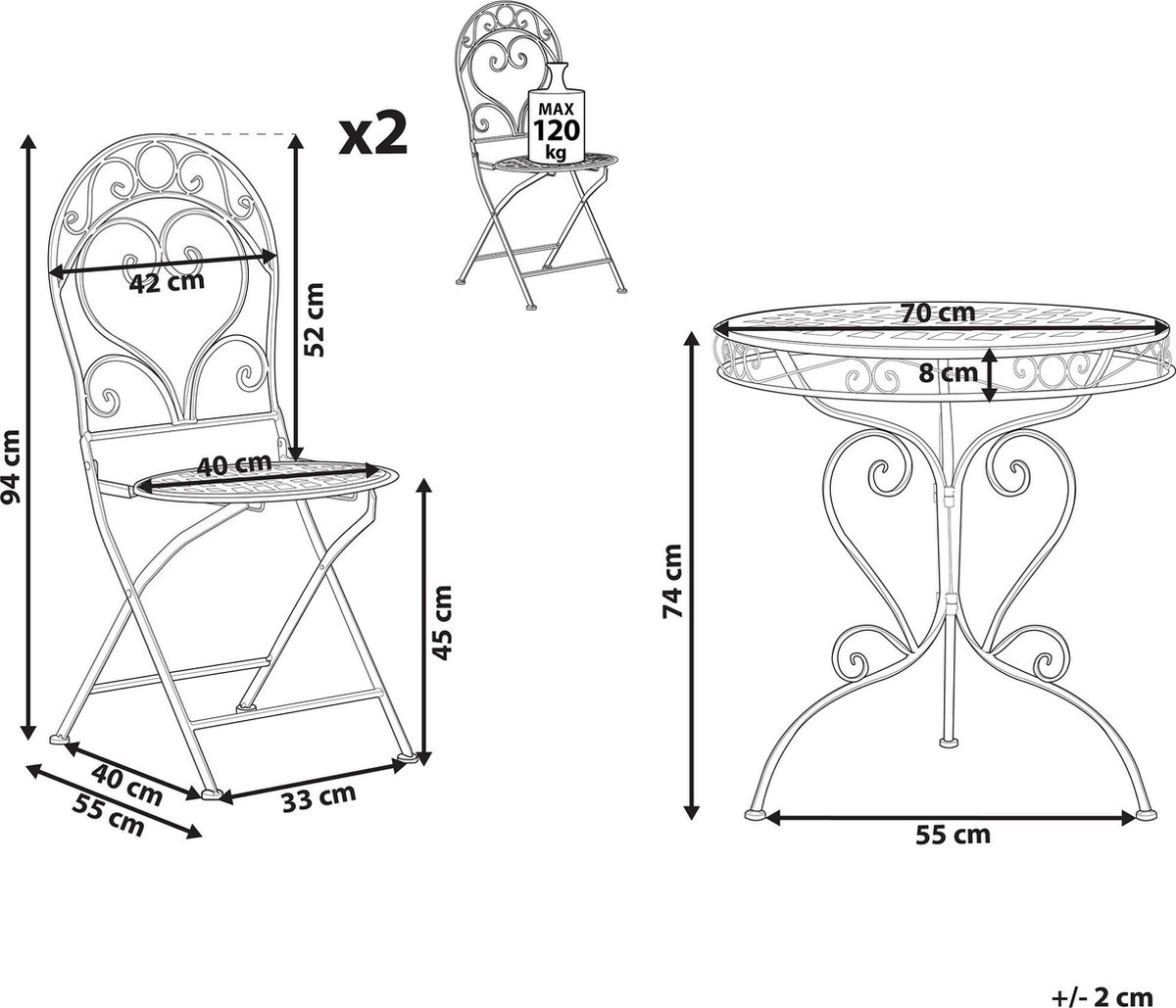 Beliani Albinia - Balkonset--metaal - Roze