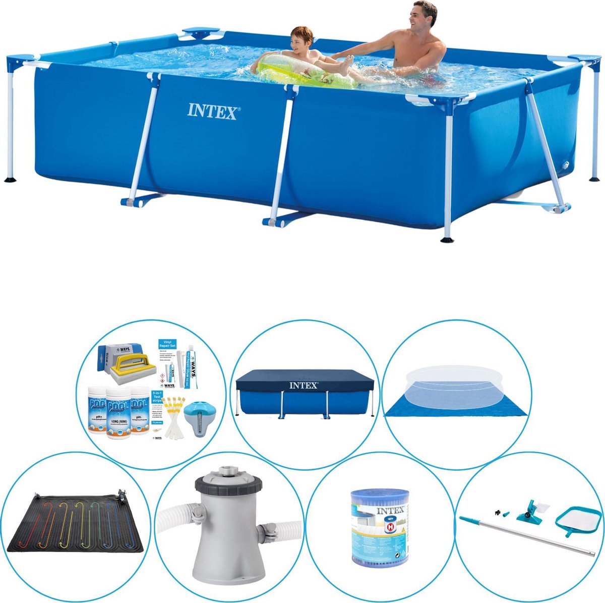 Intex Zwembad Voordeelpakket: Frame Pool - 260 X 160 X 65 Cm - Deluxe - Blauw