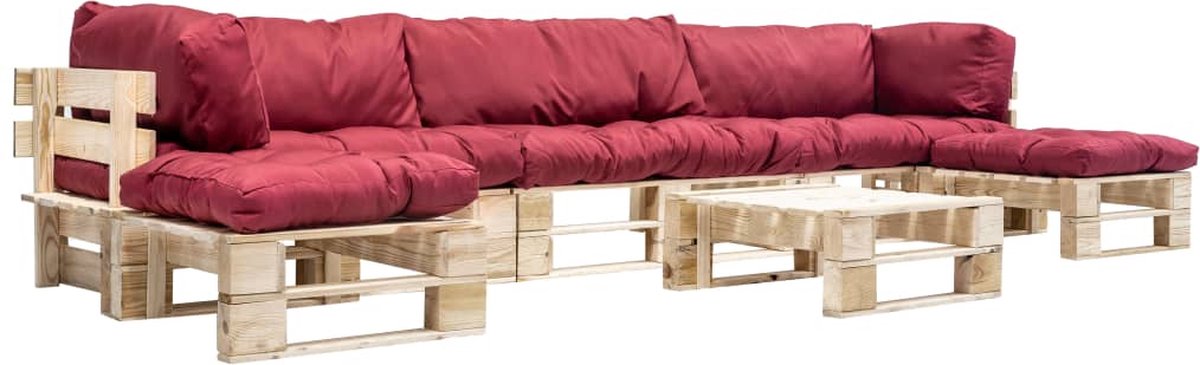 Vidaxl 6-delige Loungeset Pallet Met Rode Kussens Hout - Rood