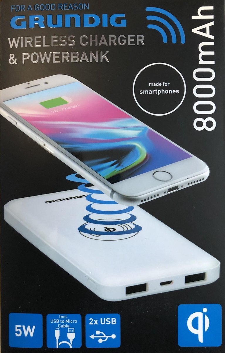 Grundig Powerbank En Draadloze Oplader - 8000 mAh