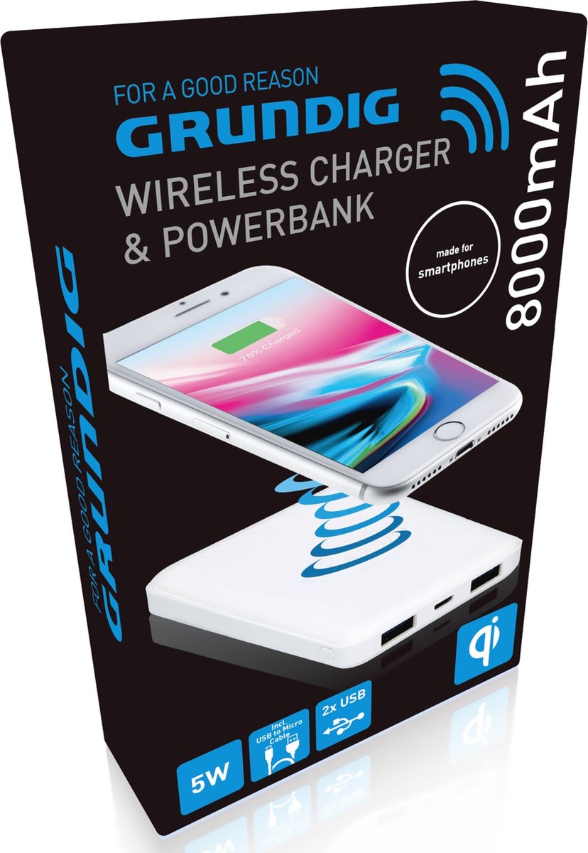 Grundig Powerbank En Draadloze Oplader - 8000 mAh