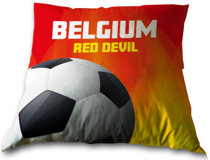 België kussen Red Devil 35 x 35 cm polyester/geel - Rood