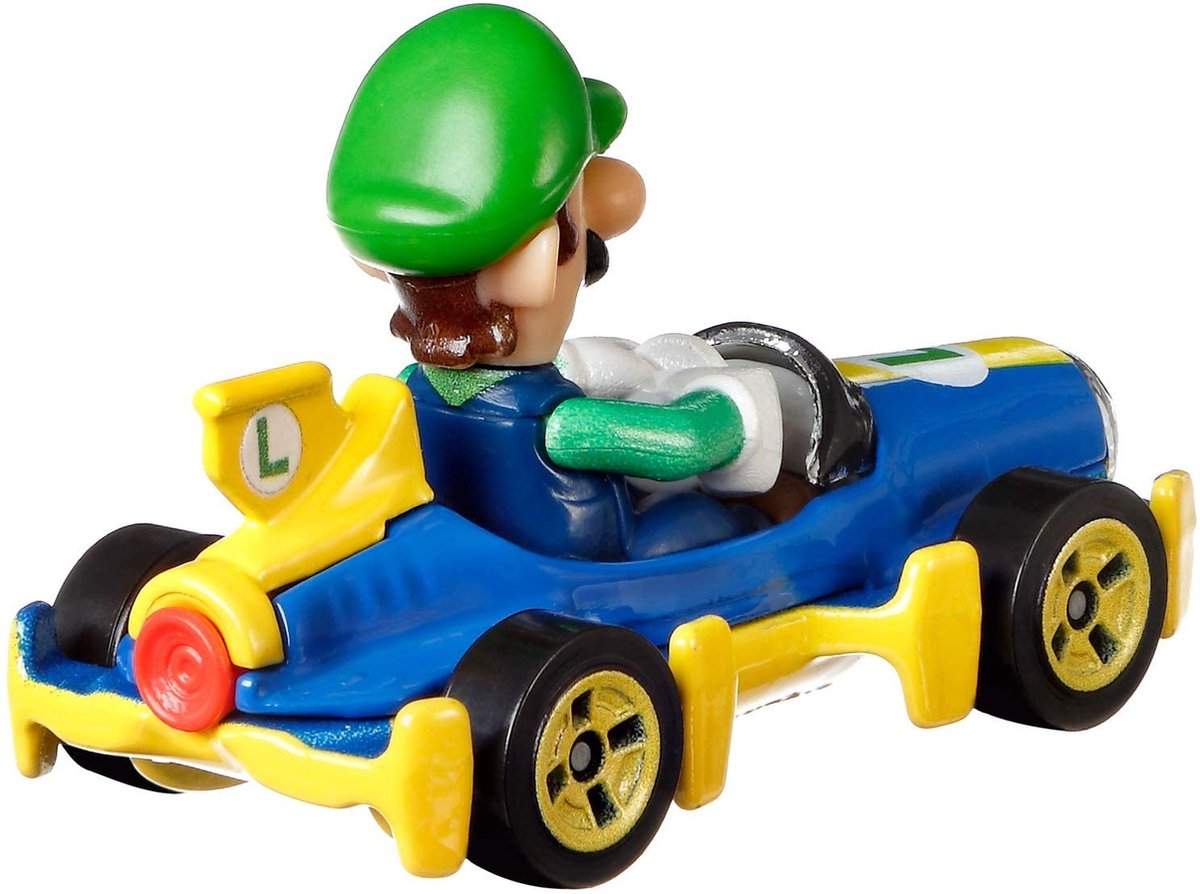 Hot Wheels raceauto Mario Kart Luigi 8 Mach 8 cm 1:64 blauw/geel