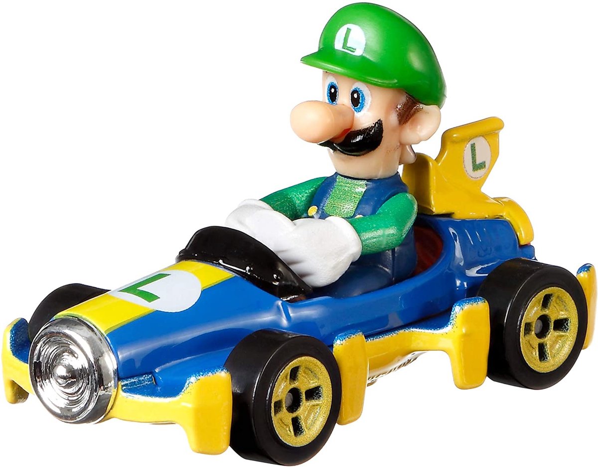 Hot Wheels raceauto Mario Kart Luigi 8 Mach 8 cm 1:64 blauw/geel