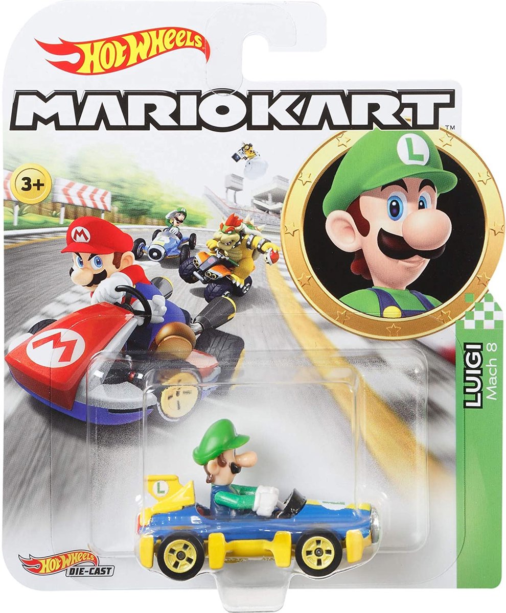 Hot Wheels raceauto Mario Kart Luigi 8 Mach 8 cm 1:64 blauw/geel