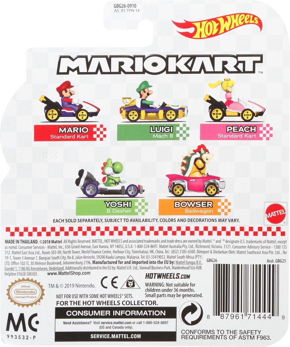 Hot Wheels raceauto Mario Kart Standard 8 cm 1:64/rood - Blauw