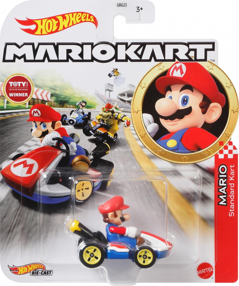 Hot Wheels raceauto Mario Kart Standard 8 cm 1:64/rood - Blauw