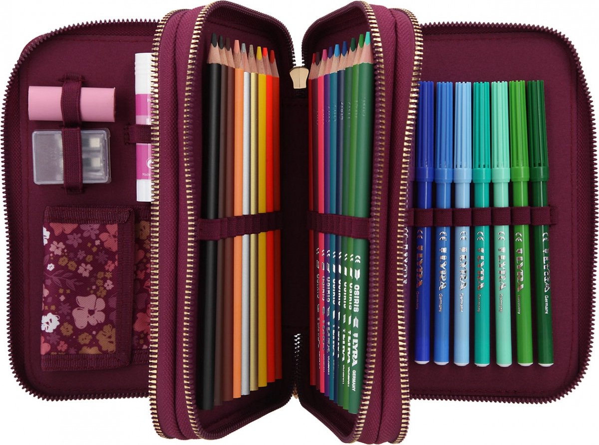 TOPModel etui 3 vaks meisjes 20 cm polyester rood 44 delig - Roze