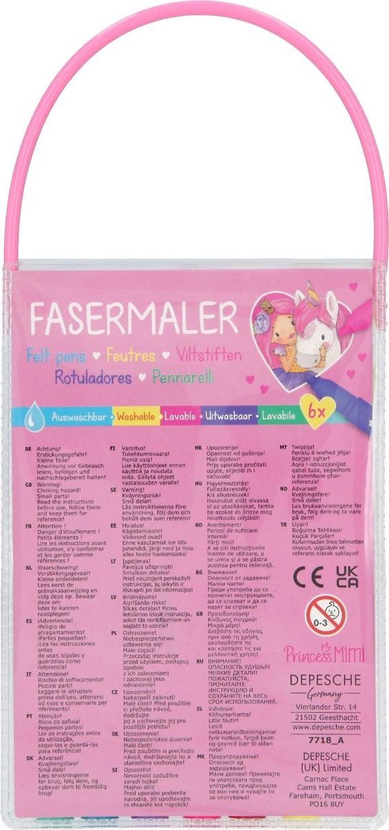 Princess Mimi viltstiften Eenhoorn uitwasbaar meisjes 7 delig