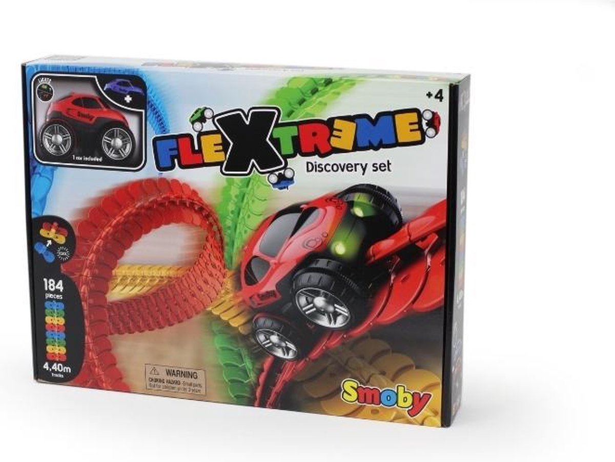 Smoby racebaanset FleXtreme Discovery 4,4 m/blauw 190 delig - Rood