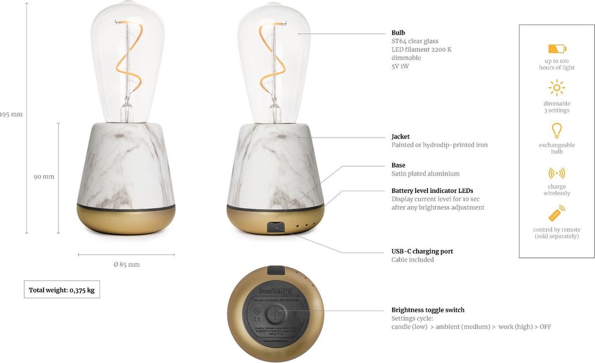 HUMBLE ONE Draadloze Tafellamp - Bruin