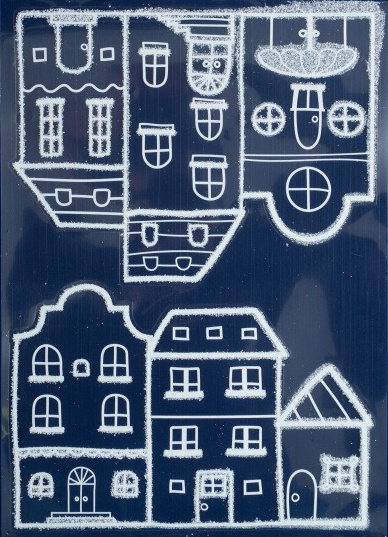 Peha stickers huisjes 28,5 x 40 cm PVC wit/blauw 2 delig